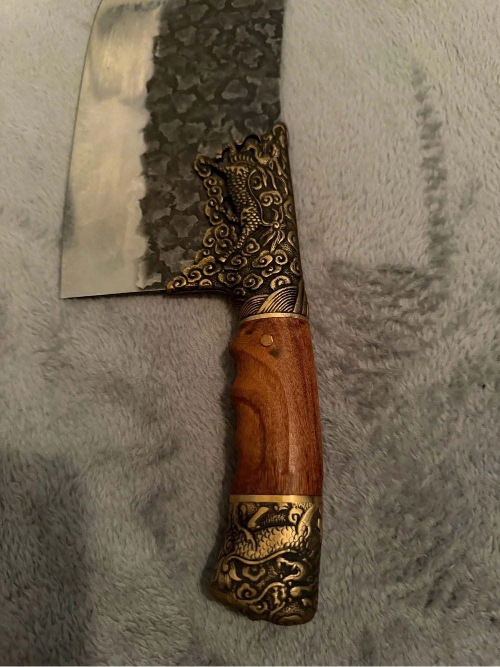 Meat Cleaver Knife   Silver Plain Edge Wood Handle Sheath
